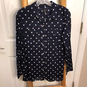 Talbots navy blue polka dot blouse, size S